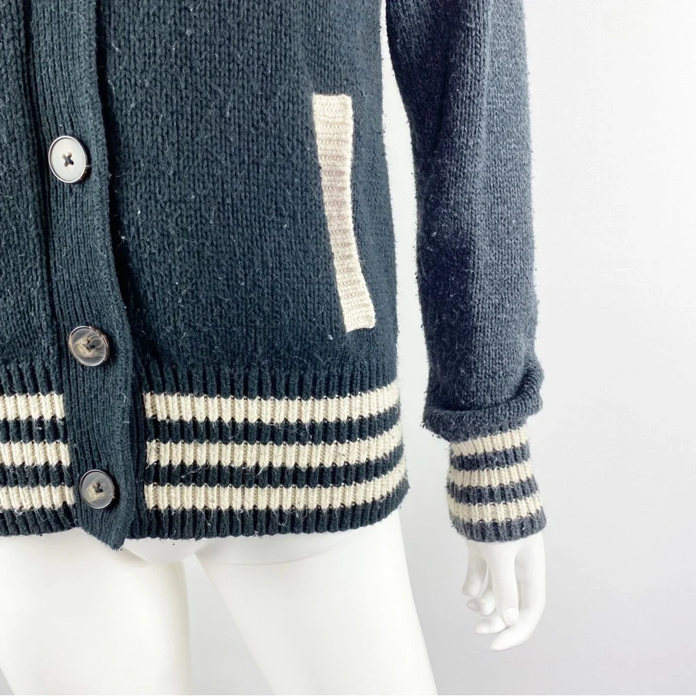 Madewell Size M Navy Blue Knit Button Down Sweater Varsity Jacket Cardigan - Picture 6 of 11